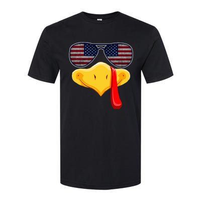 Turkey Face with Glasses Vintage Usa Flag for Thanksgiving  Softstyle CVC T-Shirt