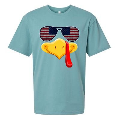 Turkey Face with Glasses Vintage Usa Flag for Thanksgiving  Sueded Cloud Jersey T-Shirt