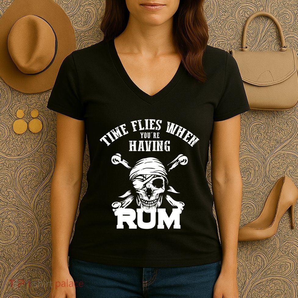 Time Flies When YouRe Having Rum Rum Drinkers Women's V-Neck T-Shirt