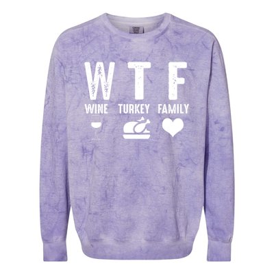 Thanksgiving Funny Wtf Wine Turkey Family Gift Colorblast Crewneck Sweatshirt