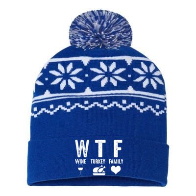 Thanksgiving Funny Wtf Wine Turkey Family Gift USA-Made Snowflake Beanie