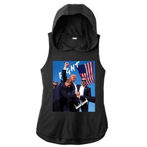 Trump Fight With Fist In Air Facsimile Signature Ladies PosiCharge Tri-Blend Wicking Draft Hoodie Tank