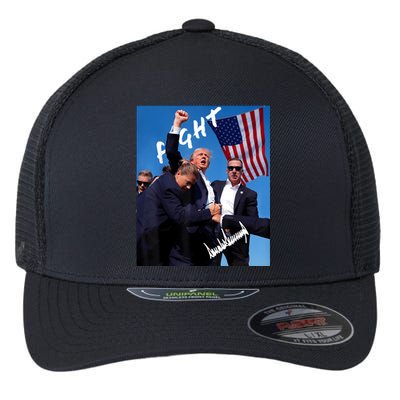 Trump Fight With Fist In Air Facsimile Signature Flexfit Unipanel Trucker Cap