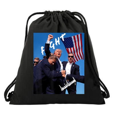 Trump Fight With Fist In Air Facsimile Signature Drawstring Bag