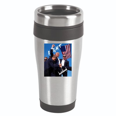 Trump Fight With Fist In Air Facsimile Signature 16oz Travel Tumbler
