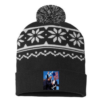 Trump Fight With Fist In Air Facsimile Signature USA-Made Snowflake Beanie