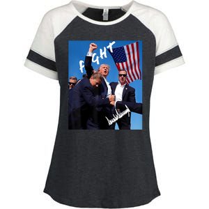 Trump Fight With Fist In Air Facsimile Signature Enza Ladies Jersey Colorblock Tee