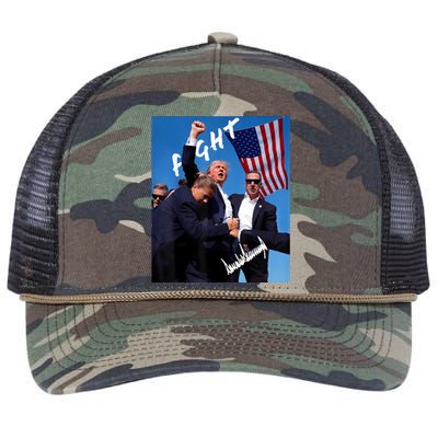 Trump Fight With Fist In Air Facsimile Signature Retro Rope Trucker Hat Cap