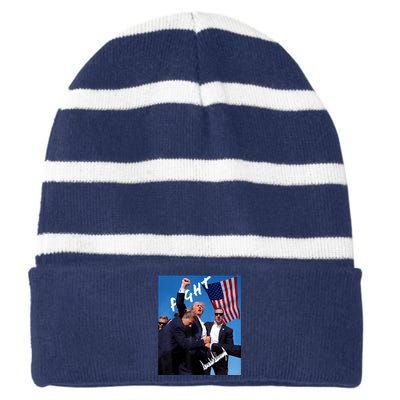 Trump Fight With Fist In Air Facsimile Signature Striped Beanie with Solid Band