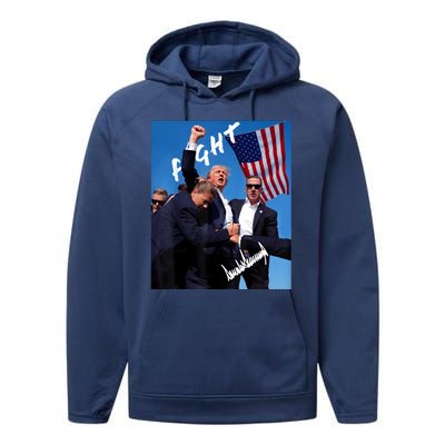 Trump Fight With Fist In Air Facsimile Signature Performance Fleece Hoodie