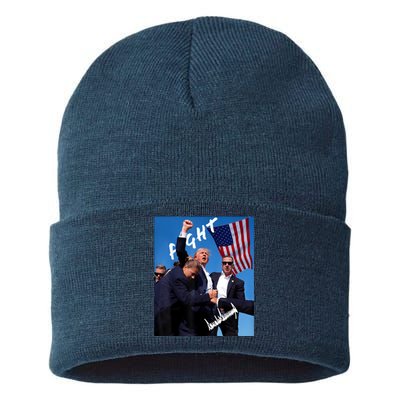 Trump Fight With Fist In Air Facsimile Signature Sustainable Knit Beanie