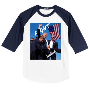 Trump Fight With Fist In Air Facsimile Signature Baseball Sleeve Shirt