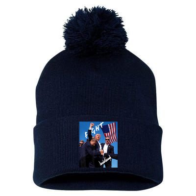 Trump Fight With Fist In Air Facsimile Signature Pom Pom 12in Knit Beanie