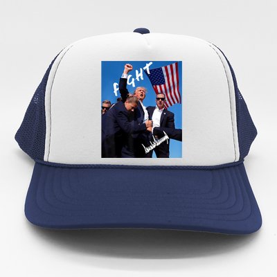 Trump Fight With Fist In Air Facsimile Signature Trucker Hat