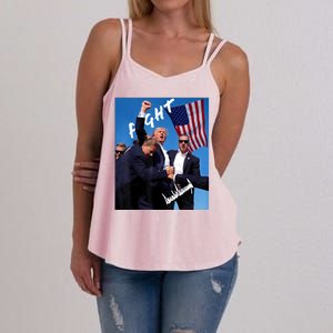 Trump Fight With Fist In Air Facsimile Signature Women's Strappy Tank