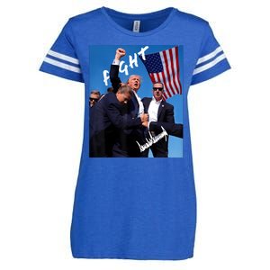 Trump Fight With Fist In Air Facsimile Signature Enza Ladies Jersey Football T-Shirt