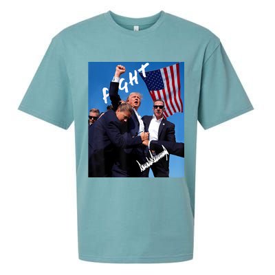 Trump Fight With Fist In Air Facsimile Signature Sueded Cloud Jersey T-Shirt