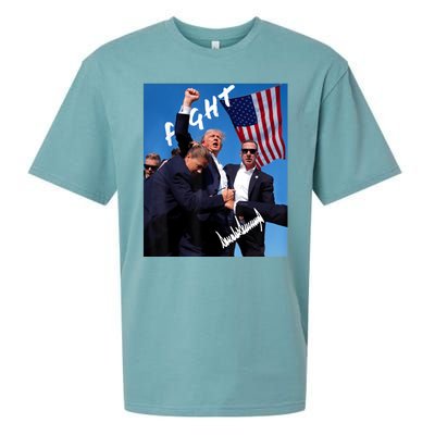 Trump Fight With Fist In Air Facsimile Signature Sueded Cloud Jersey T-Shirt