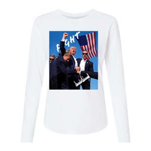 Trump Fight With Fist In Air Facsimile Signature Womens Cotton Relaxed Long Sleeve T-Shirt