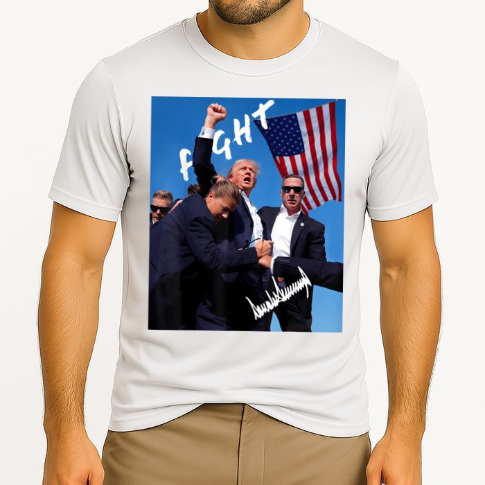 Trump Fight With Fist In Air Facsimile Signature Cooling Performance Crew T-Shirt