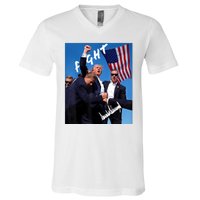 Trump Fight With Fist In Air Facsimile Signature V-Neck T-Shirt