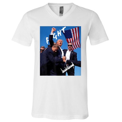 Trump Fight With Fist In Air Facsimile Signature V-Neck T-Shirt