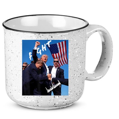 Trump Fight With Fist In Air Facsimile Signature 15oz Campfire Ceramic Mug
