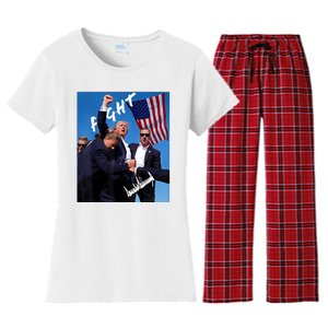 Trump Fight With Fist In Air Facsimile Signature Women's Flannel Pajama Set