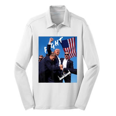 Trump Fight With Fist In Air Facsimile Signature Silk Touch Performance Long Sleeve Polo