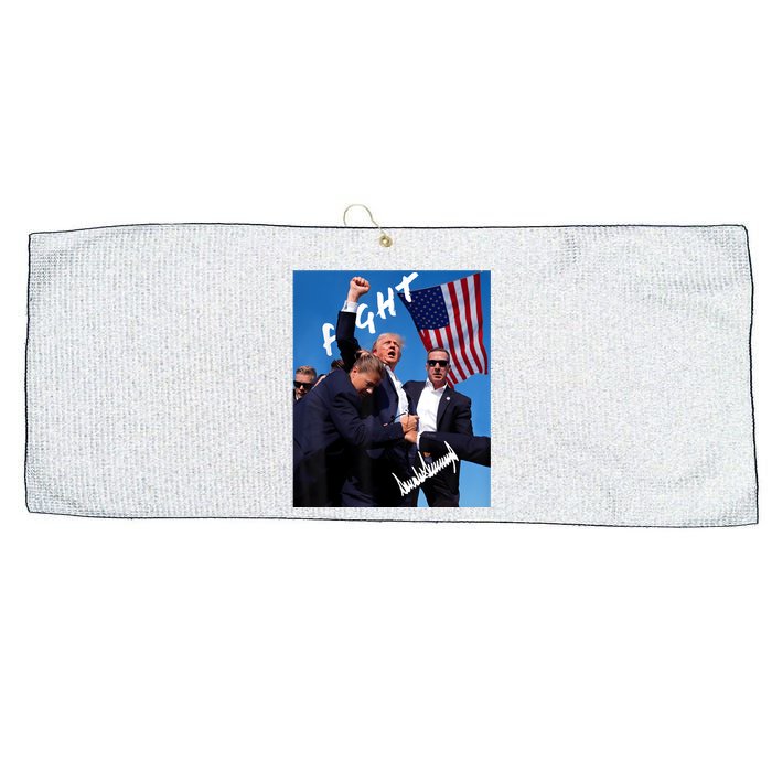 Trump Fight With Fist In Air Facsimile Signature Large Microfiber Waffle Golf Towel