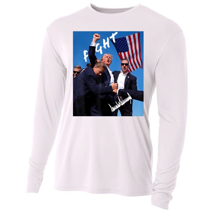 Trump Fight With Fist In Air Facsimile Signature Cooling Performance Long Sleeve Crew