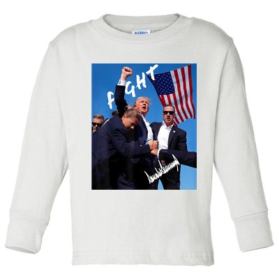 Trump Fight With Fist In Air Facsimile Signature Toddler Long Sleeve Shirt
