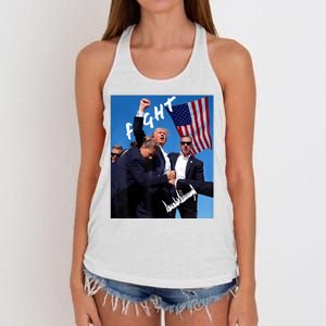 Trump Fight With Fist In Air Facsimile Signature Women's Knotted Racerback Tank