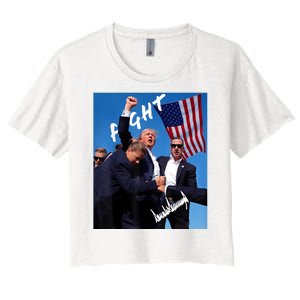 Trump Fight With Fist In Air Facsimile Signature Women's Crop Top Tee