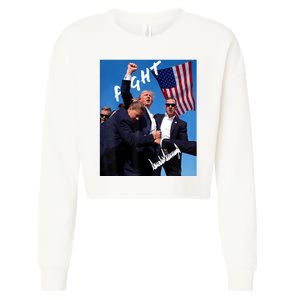 Trump Fight With Fist In Air Facsimile Signature Cropped Pullover Crew