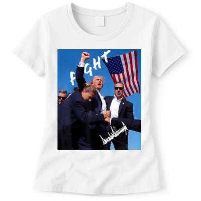 Trump Fight With Fist In Air Facsimile Signature Womens T-Shirt