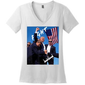 Trump Fight With Fist In Air Facsimile Signature Women's V-Neck T-Shirt