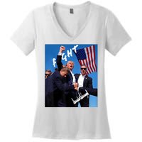 Trump Fight With Fist In Air Facsimile Signature Women's V-Neck T-Shirt