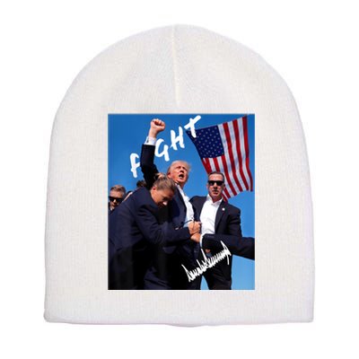 Trump Fight With Fist In Air Facsimile Signature Short Acrylic Beanie