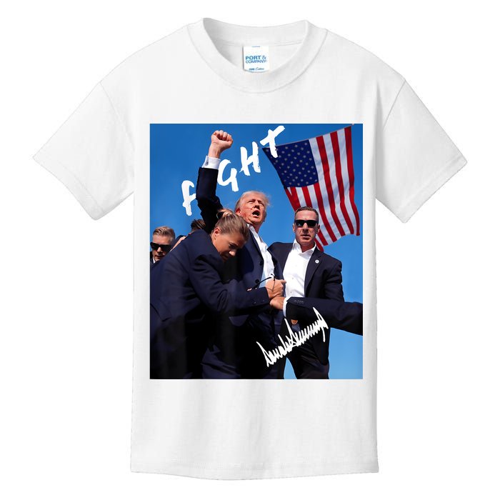 Trump Fight With Fist In Air Facsimile Signature Kids T-Shirt