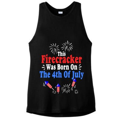 This Firecracker Was Born On The 4th Of July Birthday Usa Us Gift Ladies PosiCharge Tri-Blend Wicking Tank