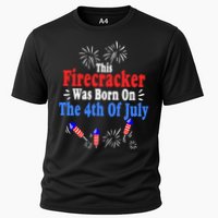 This Firecracker Was Born On The 4th Of July Birthday Usa Us Gift Cooling Performance Crew T-Shirt