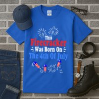 This Firecracker Was Born On The 4th Of July Birthday Usa Us Gift Tall T-Shirt