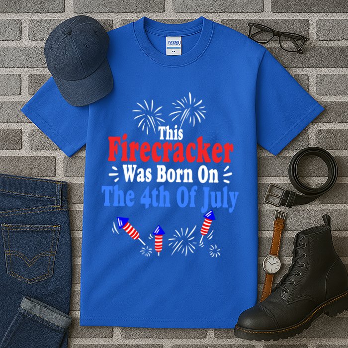 This Firecracker Was Born On The 4th Of July Birthday Usa Us Gift Tall T-Shirt