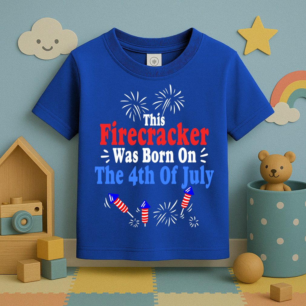 This Firecracker Was Born On The 4th Of July Birthday Usa Us Gift Toddler T-Shirt