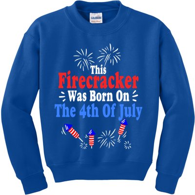 This Firecracker Was Born On The 4th Of July Birthday Usa Us Gift Kids Sweatshirt