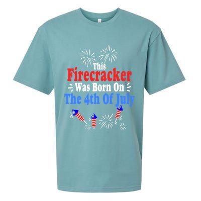 This Firecracker Was Born On The 4th Of July Birthday Usa Us Gift Sueded Cloud Jersey T-Shirt