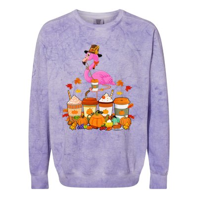 Thanksgiving Flamingo Wearing Hat Fall Coffee Cups Lover Colorblast Crewneck Sweatshirt