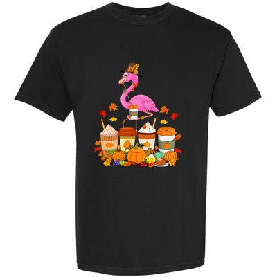 Thanksgiving Flamingo Wearing Hat Fall Coffee Cups Lover Garment-Dyed Heavyweight T-Shirt