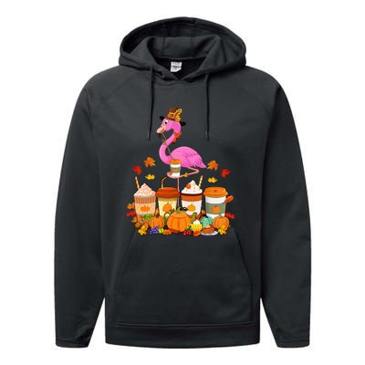 Thanksgiving Flamingo Wearing Hat Fall Coffee Cups Lover Performance Fleece Hoodie